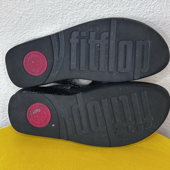 FitFlop Sandals Women' 9 Pewter Snake Print Rhinestone Petra Thong Platform - Picture 14 of 16